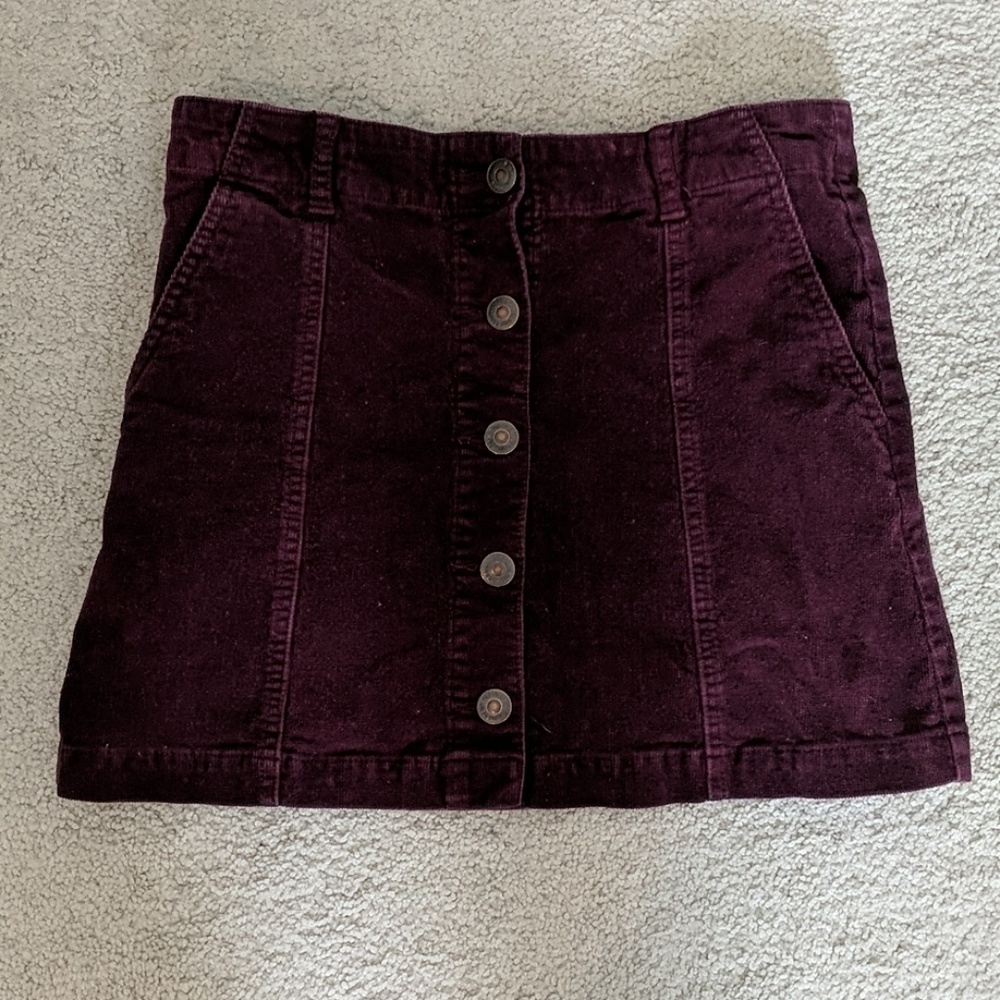 Maroon Corduroy Button-Up Skirt